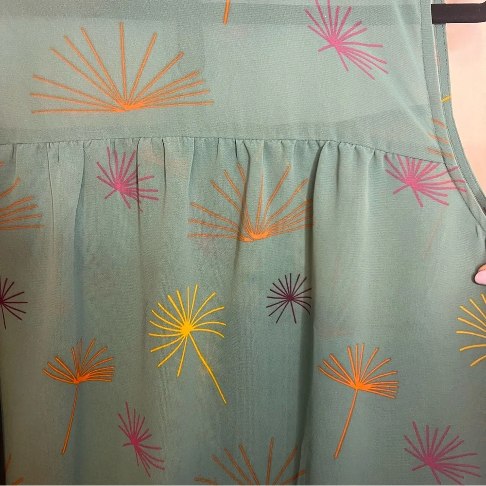 ModCloth Teal Sleeveless Floral Dandelion-Print Tank Top